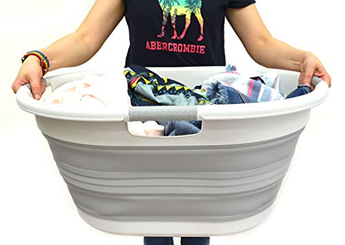 SAMMART 57L (15 Gallons) Collapsible 3-Handled Plastic Laundry Basket - Oval Tub - Portable Washing Tub-Space Saving Laundry Hamper, Water Capacity 44L / 11.6 Gallon
