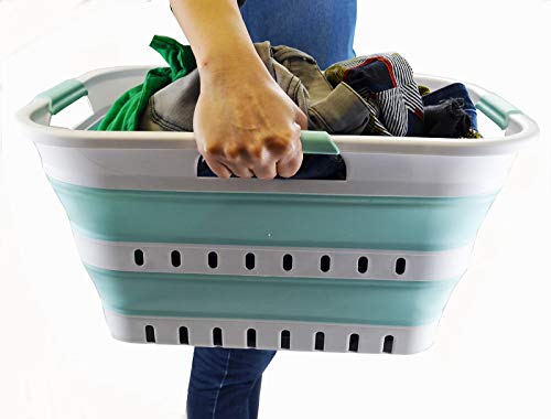 SAMMART 30L (8 gallon) Collapsible 3 Handled Plastic Laundry Basket - Foldable Pop Up Storage Container/Organizer - Portable Washing Tub - Space Saving Hamper/Basket