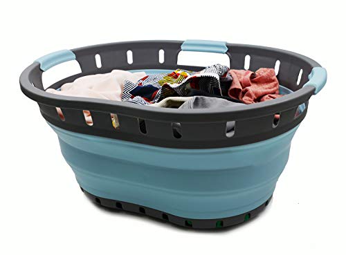 SAMMART 36L (9.5 gallon) Collapsible 3 handled Plastic Laundry Basket - Portable Oval Basket - Foldable Storage Container/Organizer - Space Saving Laundry Hamper