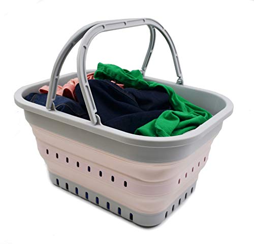 SAMMART 19L (5 Gallon) Collapsible Tub with Handle - Portable Outdoor Picnic Basket/Crater - Foldable Shopping Bag - Space Saving Storage Container