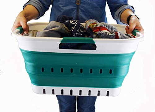 SAMMART 30L (8 gallon) Collapsible 3 Handled Plastic Laundry Basket - Foldable Pop Up Storage Container/Organizer - Portable Washing Tub - Space Saving Hamper/Basket