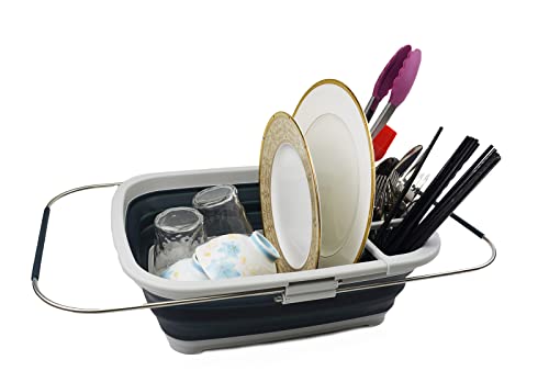 SAMMART 8L (2.11Gallons) Expandable Collapsible Dish Drainer - Foldable Drying Rack - Portable Dinnerware Organizer - Space Saving Kitchen Storage Tray
