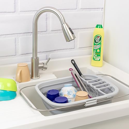 SAMMART 8L (2.11Gallons) Expandable Collapsible Dish Drainer - Foldable Drying Rack - Portable Dinnerware Organizer - Space Saving Kitchen Storage Tray