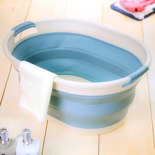 SAMMART 28L (7.4Gallons) Collapsible Plastic Laundry Basket - Oval Tub/Basket - Foldable Storage Container/Organizer - Portable Washing Tub - Space Saving Laundry Hamper