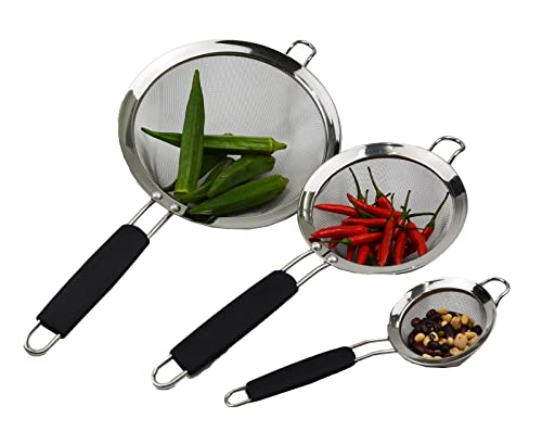 SAMMART Stainless Steel Mesh Strainer/Colander with Silicone Handle - Round Sieve with Hoop
