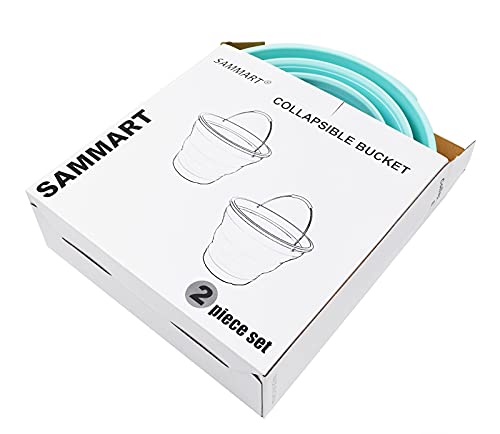 SAMMART 10L (2.6 Gallon) Collapsible Plastic Bucket - Foldable Round Tub - Portable Fishing Water Pail - Space Saving Outdoor Waterpot, Size 33cm Dia - 2 Pieces Box Pack