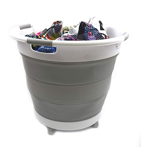 SAMMART Collapsible Laundry Basket with wheels - Foldable Pop Up Storage Container/Organizer with wheels - Portable Washing Tub - Space Saving Hamper/Basket with wheels