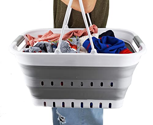 SAMMART 29L (7.6 Gallon) Collapsible Tub with Handle - Portable Outdoor Picnic Basket/Crater - Foldable Shopping Bag - Space Saving Storage Container