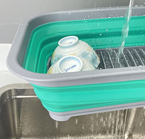 SAMMART Collapsible Dish Drainer with Drainer Board - Foldable Drying Rack Set - Portable Dinnerware Organizer - Space Saving Kitchen Storage Tray