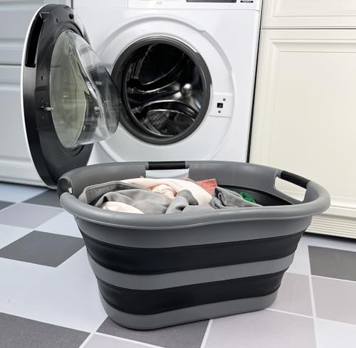 SAMMART 40L (10.5 gallon) Collapsible Plastic Laundry Basket - Space Saving Storage Container/Organizer - Portable Washing Tub - Foldable Pop Up Hamper/Basket