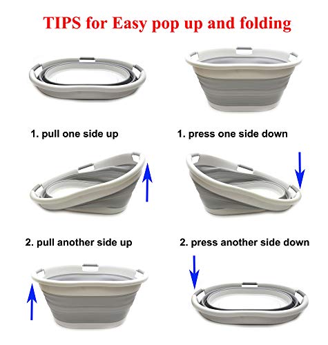 SAMMART 57L (15 Gallons) Collapsible 3-Handled Plastic Laundry Basket - Oval Tub - Portable Washing Tub-Space Saving Laundry Hamper, Water Capacity 44L / 11.6 Gallon