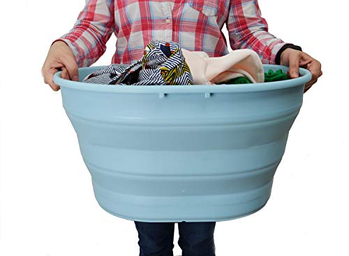 SAMMART 25L(6.6 gallon) Collapsible Oval Laundry Basket-Foldable Storage Container/Organizer-Portable Washing Tub-Space Saving Hamper-Pet Bath Tub, Water capacity 20L(5.28 gallon)