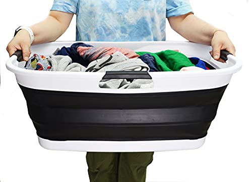 SAMMART 44L (11.6 gallon) Collapsible Plastic Laundry Basket - Foldable Pop Up Storage Container/Organizer - Portable Washing Tub - Space Saving Hamper/Basket, Water Capacity: 35L (9.2 gallon)