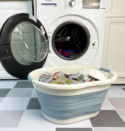 SAMMART 36L (9.5Gallons) Collapsible Laundry Basket - Oval Tub/Basket - Foldable Storage Container - Portable Washing Tub - Portable Pop-Up Hamper