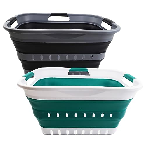 SAMMART Set of 2-30L (8 gallon) Collapsible Plastic Laundry Basket - Foldable Pop Up Storage Container/Organizer - Portable Washing Tub - Space Saving Hamper/Basket