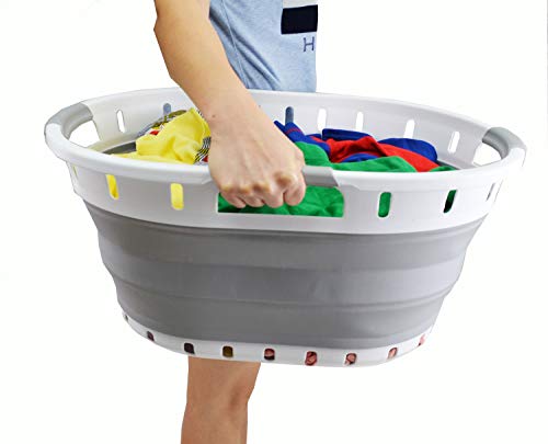 SAMMART 36L (9.5 gallon) Collapsible 3 handled Plastic Laundry Basket - Portable Oval Basket - Foldable Storage Container/Organizer - Space Saving Laundry Hamper