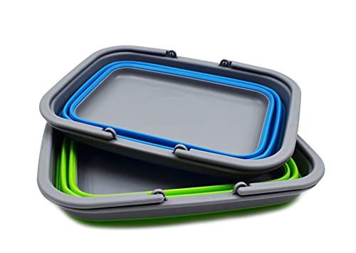 SAMMART 9.2L (2.37Gallon) Collapsible Tub with Handle 2 pcs Box Set - Portable Outdoor Picnic Basket - Foldable Shopping Bag - Space Saving Storage Container