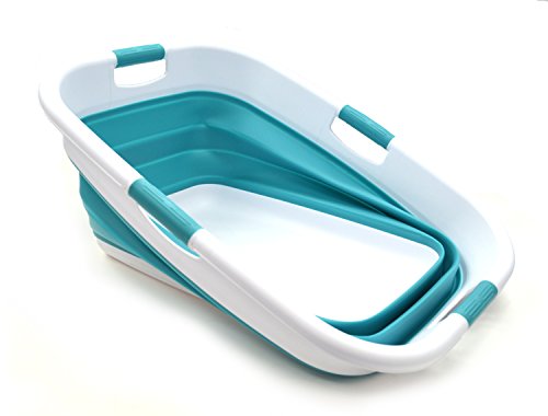 SAMMART 49L(12.9 gallon) Collapsible 4 Handled Laundry Basket-Foldable Storage Container-Portable Washing Bin-Space Saving-Pet Bath Tub,Water capacity 37L(9.7 gallon)