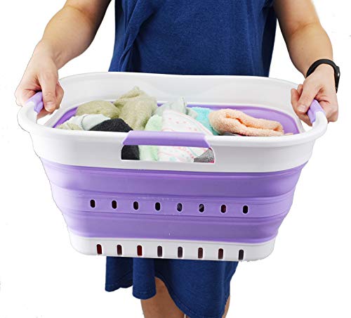 SAMMART 19L (5 Gallon) Collapsible Super Mini 3 Handled Plastic Laundry Basket - Foldable Pop Up Storage Container/Organizer - Space Saving Hamper/Basket