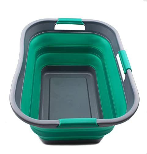 SAMMART 29L(7.6 gallon) Collapsible Plastic Laundry Basket - Foldable Pop Up Storage Container/Organizer - Portable Washing Tub - Space Saving Hamper/Basket - Water Capacity 24L(6.3 gallon)