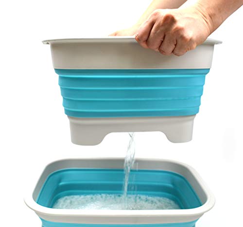 SAMMART 9.1L (2.4Gallon) Collapsible Dishpan with Draining Plug - Foldable Washing Basin - Portable Dish Washing Tub - Space Saving Kitchen Storage Tray