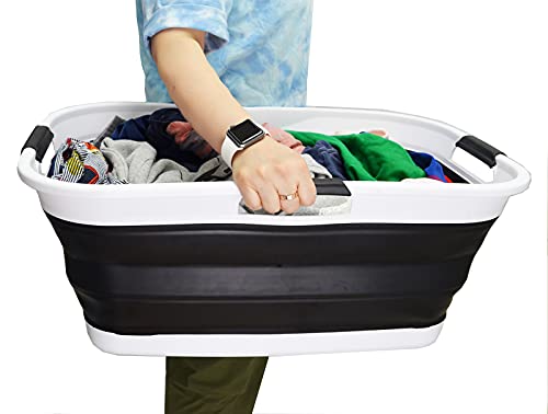 SAMMART 44L (11.6 gallon) Collapsible Plastic Laundry Basket - Foldable Pop Up Storage Container/Organizer - Portable Washing Tub - Space Saving Hamper/Basket, Water Capacity: 35L (9.2 gallon)