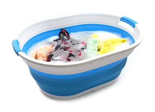 SAMMART 39L(10.3 gallon) Collapsible Plastic Laundry Basket - Oval Tub/Basket - Foldable Storage Container-Portable Washing Tub - Space Saving Laundry Hamper, Water capacity: 30L (7.9 gallon)