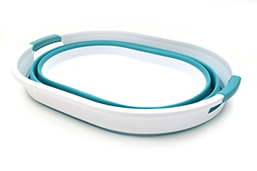 SAMMART 39L(10.3 gallon) Collapsible Plastic Laundry Basket - Oval Tub/Basket - Foldable Storage Container-Portable Washing Tub - Space Saving Laundry Hamper, Water capacity: 30L (7.9 gallon)