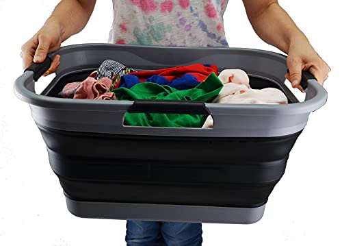SAMMART Set of 2-30L (8 gallon) Collapsible Plastic Laundry Basket - Foldable Pop Up Storage Container/Organizer - Portable Washing Tub - Space Saving Hamper/Basket, Water capacity: 24L (6.3 gallon)