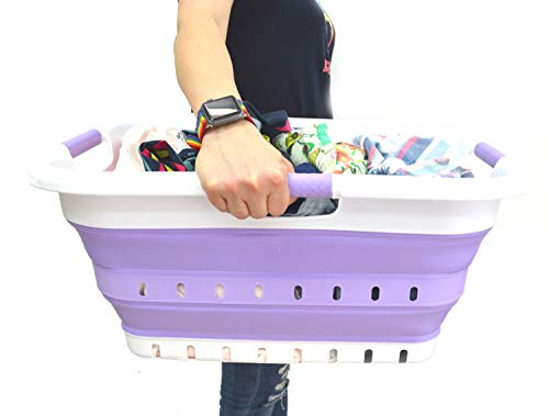 SAMMART Collapsible 3 Handled Plastic Laundry Basket - Foldable Pop Up Storage Container/Organizer - Portable Basket - Space Saving Hamper/Basket