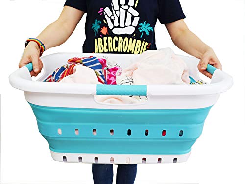 SAMMART Collapsible 3 Handled Plastic Laundry Basket - Foldable Pop Up Storage Container/Organizer - Portable Basket - Space Saving Hamper/Basket