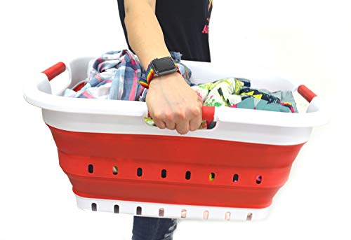 SAMMART Collapsible 3 Handled Plastic Laundry Basket - Foldable Pop Up Storage Container/Organizer - Portable Basket - Space Saving Hamper/Basket