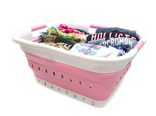 SAMMART Collapsible 3 Handled Plastic Laundry Basket - Foldable Pop Up Storage Container/Organizer - Portable Basket - Space Saving Hamper/Basket