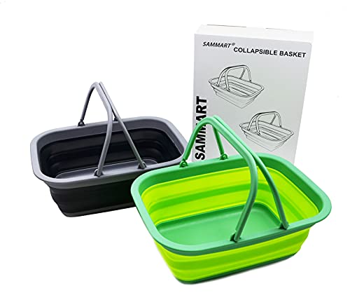 SAMMART 9.2L (2.37Gallon) Collapsible Tub with Handle 2 pcs Box Set - Portable Outdoor Picnic Basket - Foldable Shopping Bag - Space Saving Storage Container