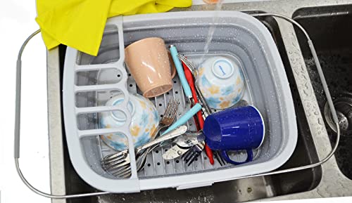 SAMMART 8L (2.11Gallons) Expandable Collapsible Dish Drainer - Foldable Drying Rack - Portable Dinnerware Organizer - Space Saving Kitchen Storage Tray