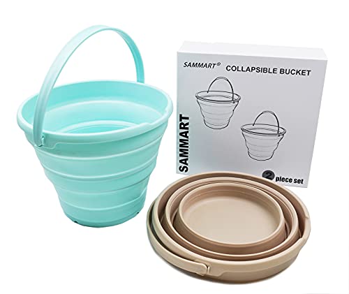 SAMMART 10L (2.6 Gallon) Collapsible Plastic Bucket - Foldable Round Tub - Portable Fishing Water Pail - Space Saving Outdoor Waterpot, Size 33cm Dia - 2 Pieces Box Pack