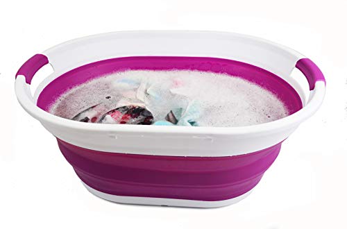 SAMMART 39L(10.3 gallon) Collapsible Plastic Laundry Basket - Oval Tub/Basket - Foldable Storage Container-Portable Washing Tub - Space Saving Laundry Hamper, Water capacity: 30L (7.9 gallon)