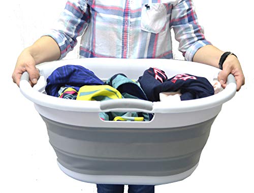 SAMMART 36L(9.5 Gallon) Collapsible Plastic Laundry Basket-Oval Tub/Basket-Foldable Storage Container-Portable Washing Tub-Space Saving Laundry Hamper,Water Capacity 27L(7.1 Gallon)