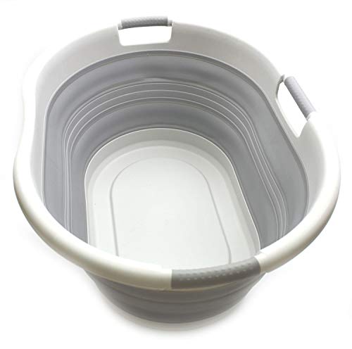 SAMMART 57L (15 Gallons) Collapsible 3-Handled Plastic Laundry Basket - Oval Tub - Portable Washing Tub-Space Saving Laundry Hamper, Water Capacity 44L / 11.6 Gallon
