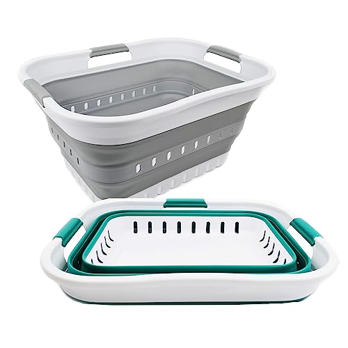 SAMMART Set of 2-30L (8 gallon) Collapsible Plastic Laundry Basket - Foldable Pop Up Storage Container/Organizer - Portable Washing Tub - Space Saving Hamper/Basket