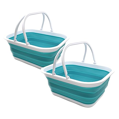 SAMMART Set of 2-15.5L (4.1Gallon) Collapsible Tub with Handle - Portable Outdoor Picnic Basket/Crater - Foldable Shopping Bag - Space Saving Storage Container