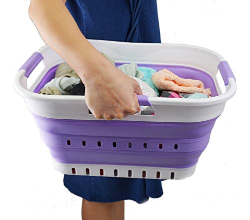 SAMMART 19L (5 Gallon) Collapsible Super Mini 3 Handled Plastic Laundry Basket - Foldable Pop Up Storage Container/Organizer - Space Saving Hamper/Basket