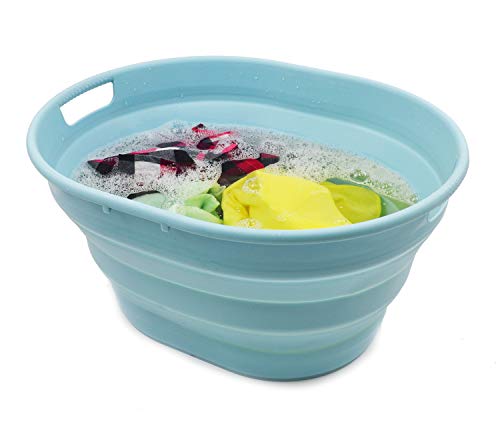 SAMMART 25L(6.6 gallon) Collapsible Oval Laundry Basket-Foldable Storage Container/Organizer-Portable Washing Tub-Space Saving Hamper-Pet Bath Tub, Water capacity 20L(5.28 gallon)