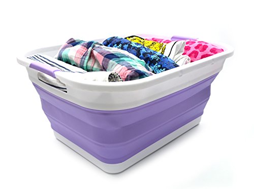 SAMMART Set of 4 Collapsible Plastic Laundry Basket Set - Foldable Pop Up Storage Container/Organizer - Portable Washing Tub - Space Saving Hamper/Basket (4, Lt. Purple)