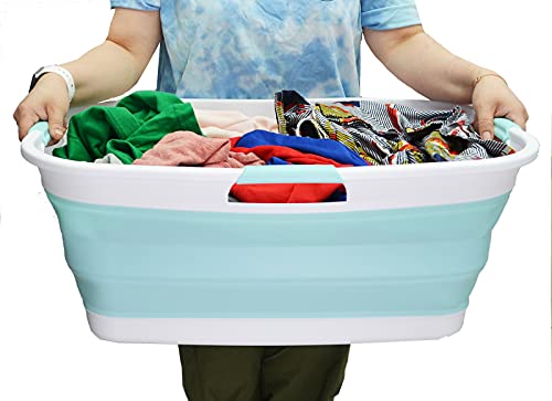 SAMMART 44L (11.6 gallon) Collapsible Plastic Laundry Basket - Foldable Pop Up Storage Container/Organizer - Portable Washing Tub - Space Saving Hamper/Basket, Water Capacity: 35L (9.2 gallon)