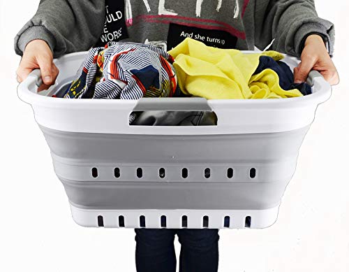 SAMMART 30L (8 gallon) Collapsible 3 Handled Plastic Laundry Basket - Foldable Pop Up Storage Container/Organizer - Portable Washing Tub - Space Saving Hamper/Basket