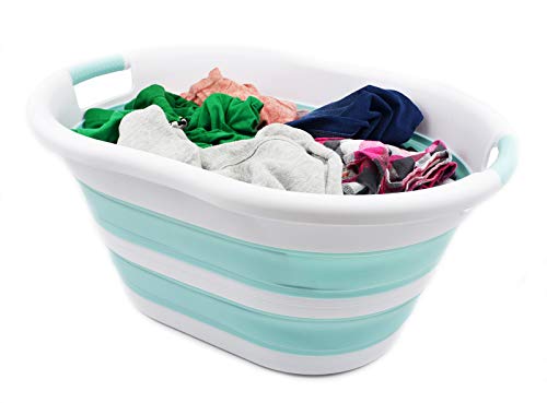 SAMMART 36L (9.5 gallon) Collapsible Plastic Laundry Basket - Oval Tub/Basket - Foldable Storage Container/Organizer - Portable Washing Tub - Space Saving Laundry Hamper, Water Capacity: 28L (7.4 gallon)