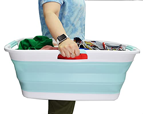 SAMMART 44L (11.6 gallon) Collapsible Plastic Laundry Basket - Foldable Pop Up Storage Container/Organizer - Portable Washing Tub - Space Saving Hamper/Basket, Water Capacity: 35L (9.2 gallon)