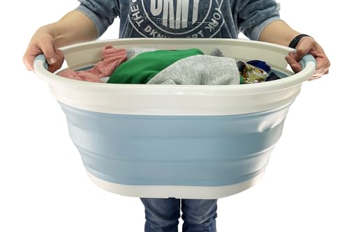 SAMMART 28L (7.4Gallons) Collapsible Plastic Laundry Basket - Oval Tub/Basket - Foldable Storage Container/Organizer - Portable Washing Tub - Space Saving Laundry Hamper