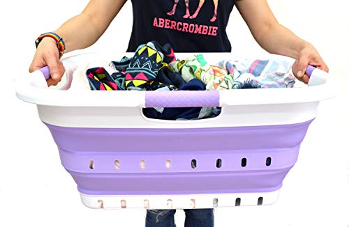 SAMMART Collapsible 3 Handled Plastic Laundry Basket - Foldable Pop Up Storage Container/Organizer - Portable Basket - Space Saving Hamper/Basket